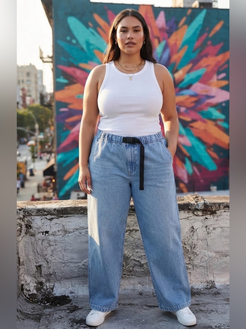 American Eagle Outfitters - Light Blue Boyfriend Jeans with Black Snap Belt Tall